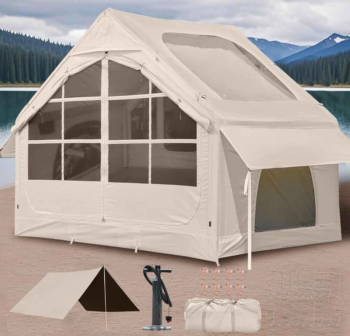 Inflatable Camping Tent for 2 to 8 People with Easy Setup