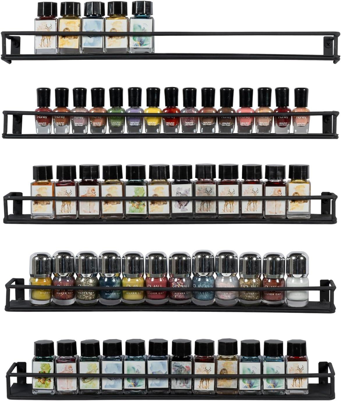 16 Inch Wall Mounted Black Metal Display Shelves for Storage