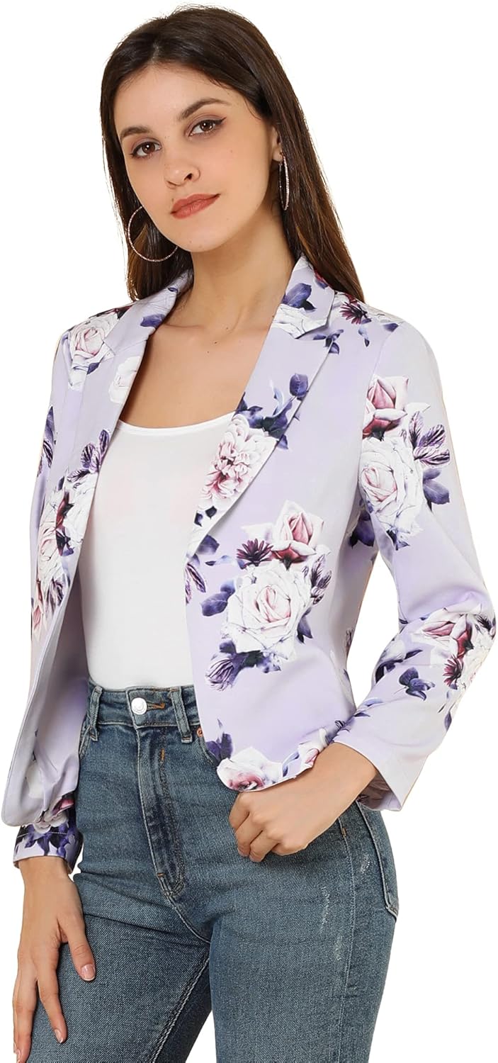 Allegra K Women's Open Front Crop Suit Blazer for Summer Style