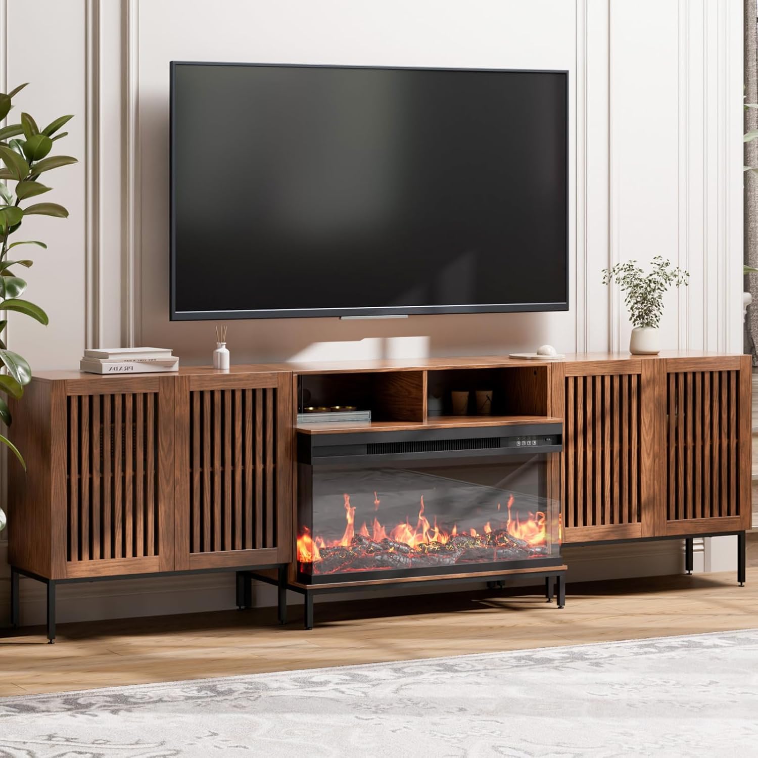 36 Electric Fireplace TV Stand for 100 TVs, Stylish Storage Console, Dark Brown