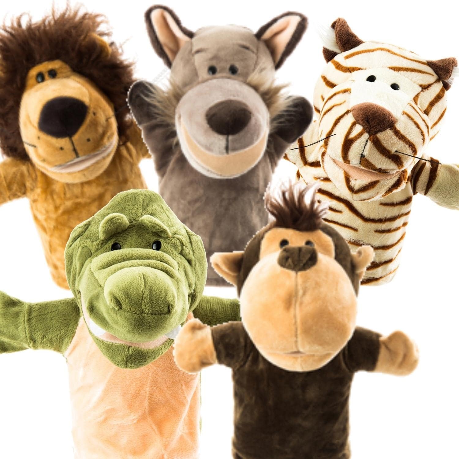 Animal Hand Puppets Set for Kids & Adults - 12.5in Plush Toys