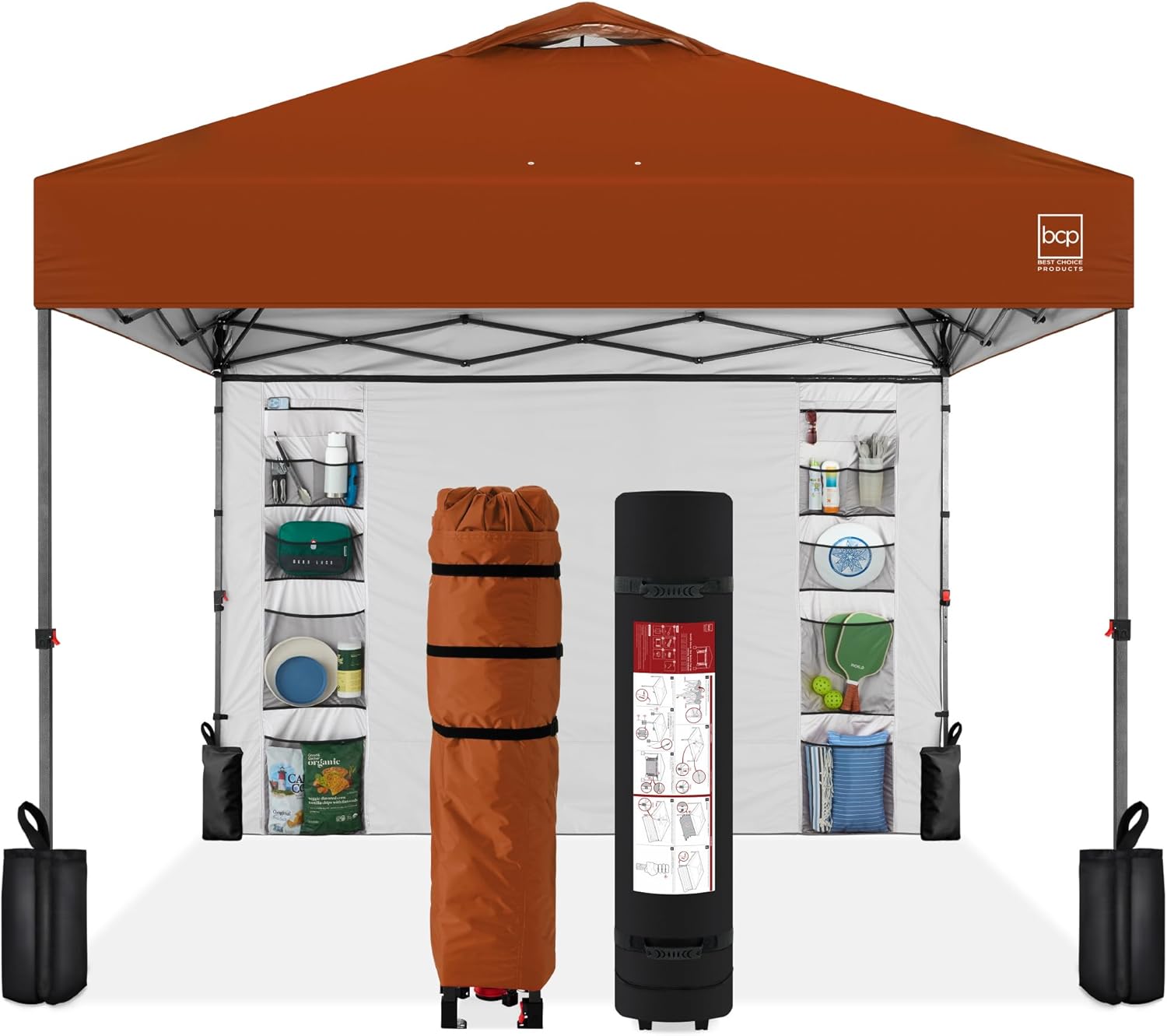 10x10ft Easy Pop Up Canopy with Side Wall and Weight Bags
