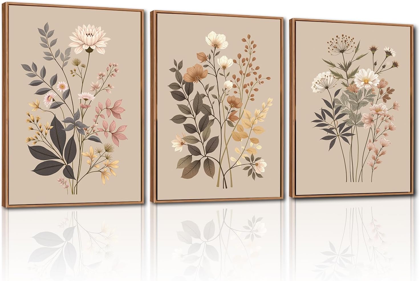 Vintage Flower Framed Canvas Wall Art Set for Home Decor