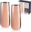 Viski Stainless Steel Champagne Flutes - Copper Finish Set
