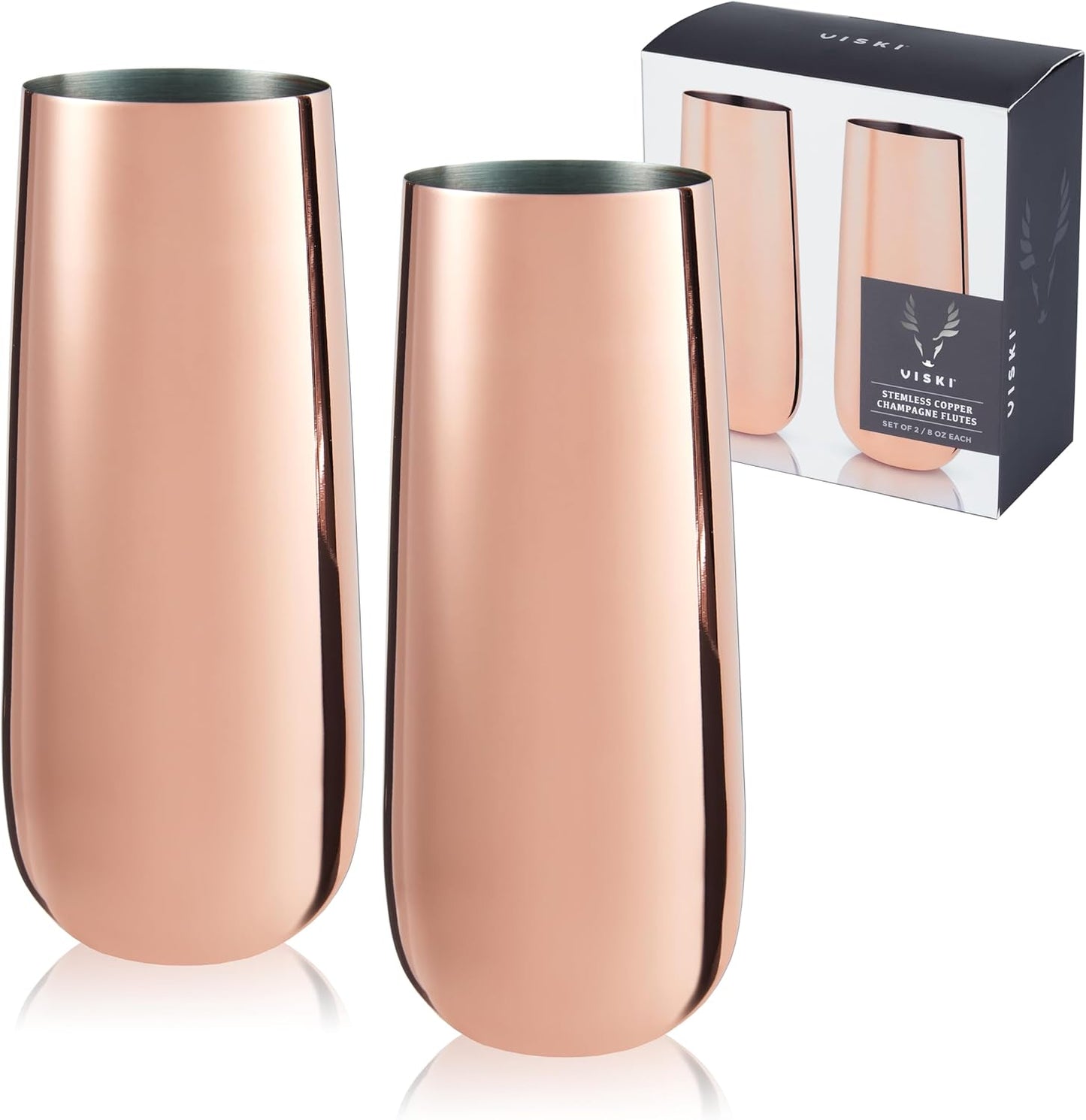 Viski Stainless Steel Champagne Flutes - Copper Finish Set