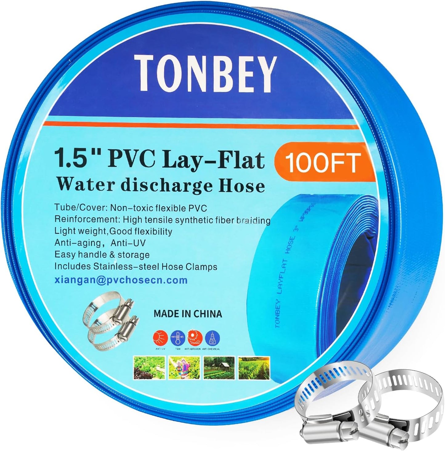 1.5in x 100 FT Heavy Duty Pool Backwash Hose for Inground Pools