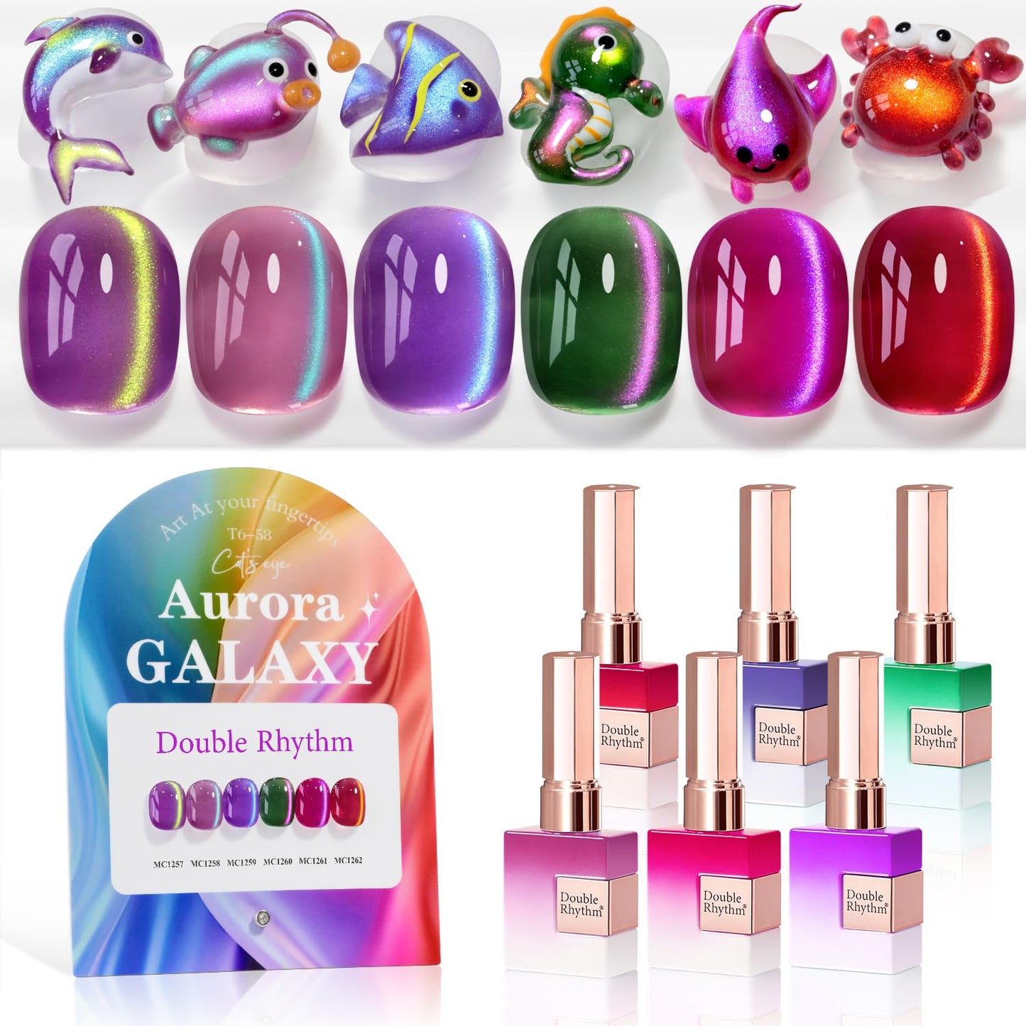 Double Rhythm Cat Eye Gel Nail Polish Set - 6 Colors for Nail Art