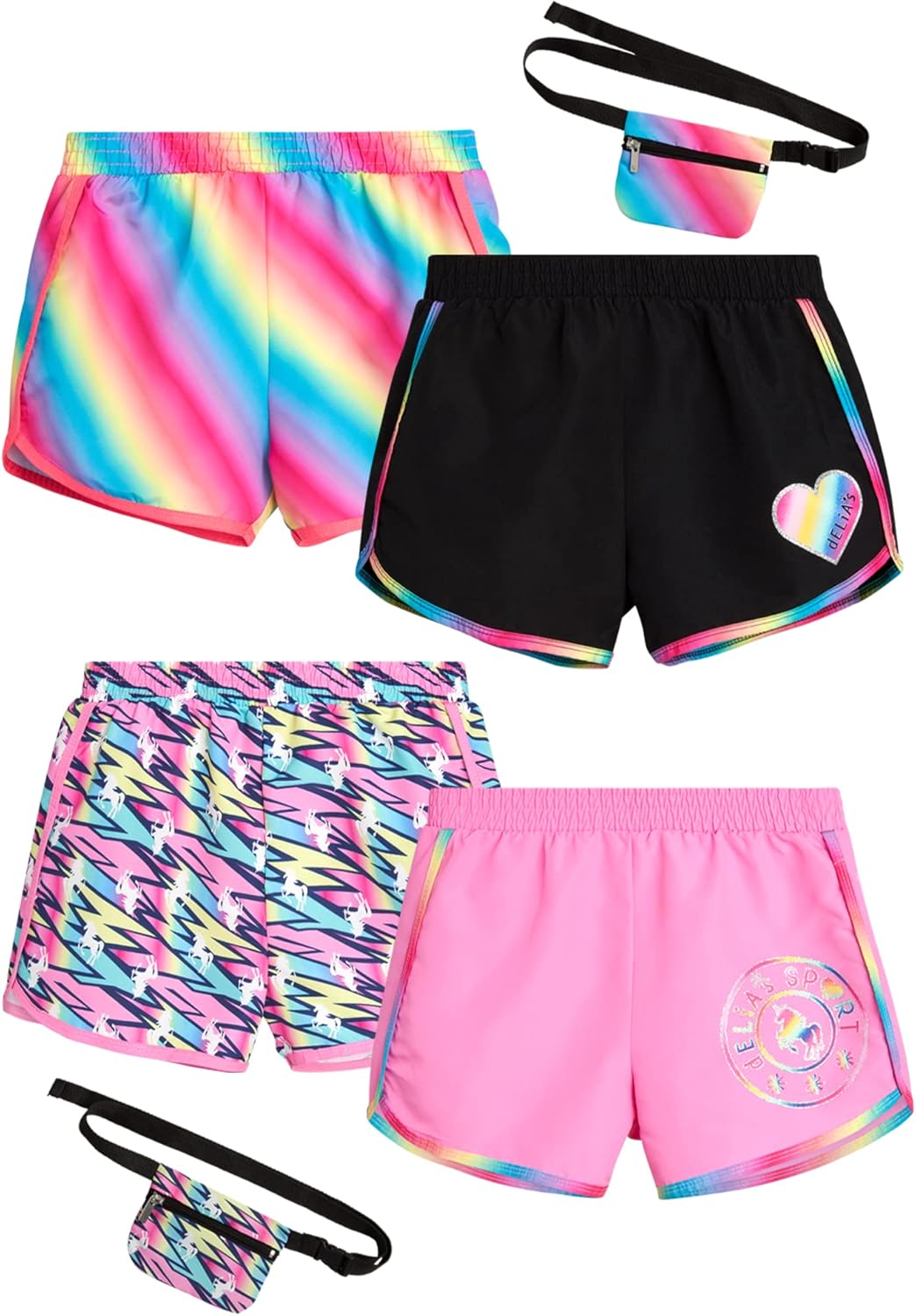 Girls Athletic Shorts 4 Pack Woven Activewear Dolphin Style