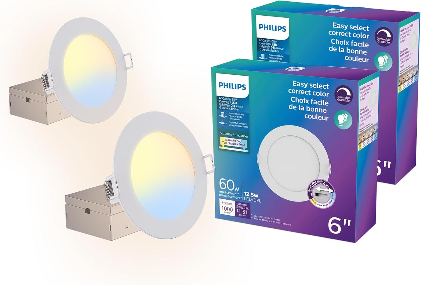 LED Philips 60W Slim Canless Downlight 2-Pack for Any Space
