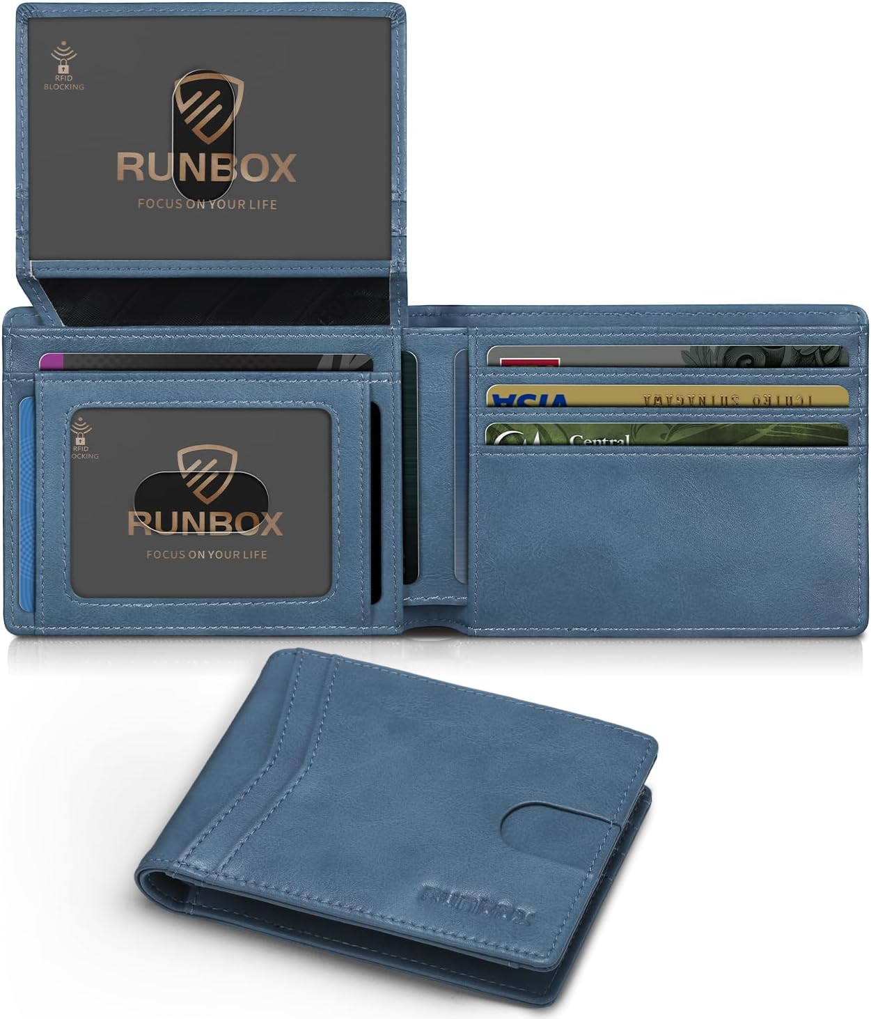 RUNBOX Slim RFID Leather Wallet for Men with Gift Box