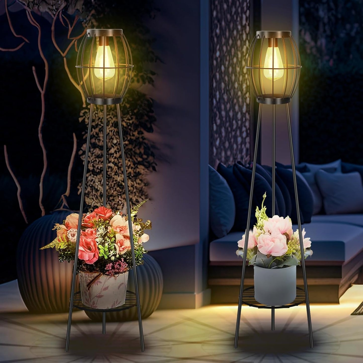 2 Pack Solar Lights Outdoor with Plant Stands for Garden Decor