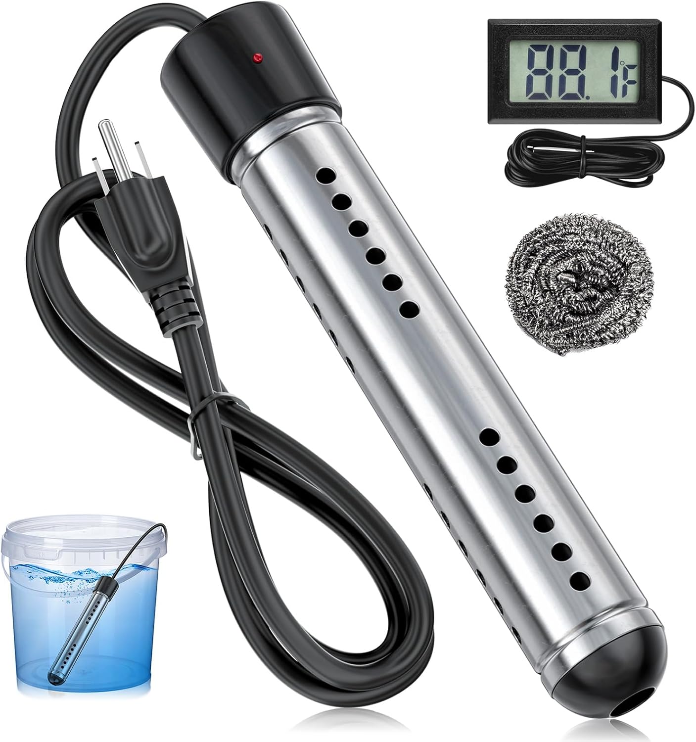 Fast-Heating 2000W Water Heater with LCD Thermometer - Dastminear