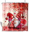Valentines Gnomes Shower Curtain 72x72 in - Pink Red Heart Design