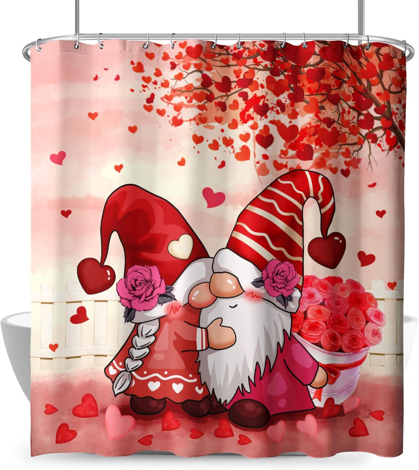 Love Heart Gnomes Shower Curtain - Farmhouse Chic! Dacawin