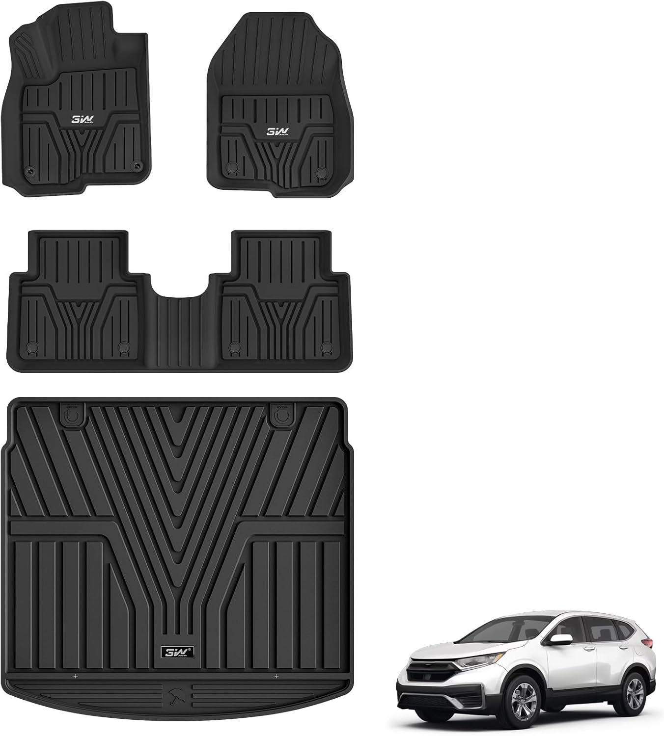 3W Custom Fit Floor Mats for Honda CR-V 2017-2022, All Weather