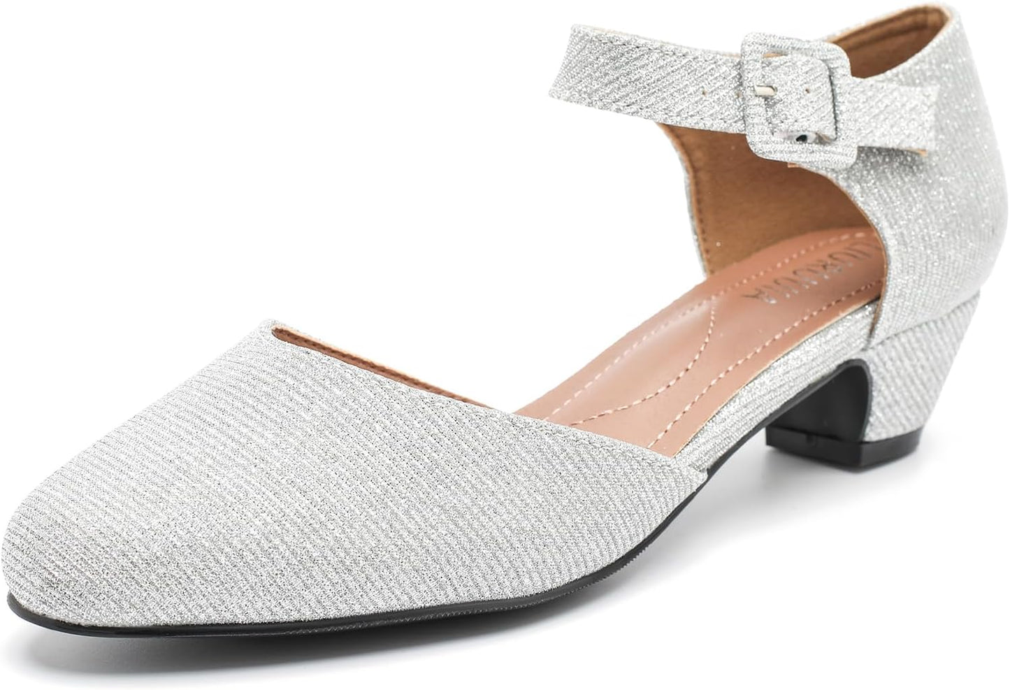 Stylish Silver Closed Toe Low Chunky Heel Pumps for Women