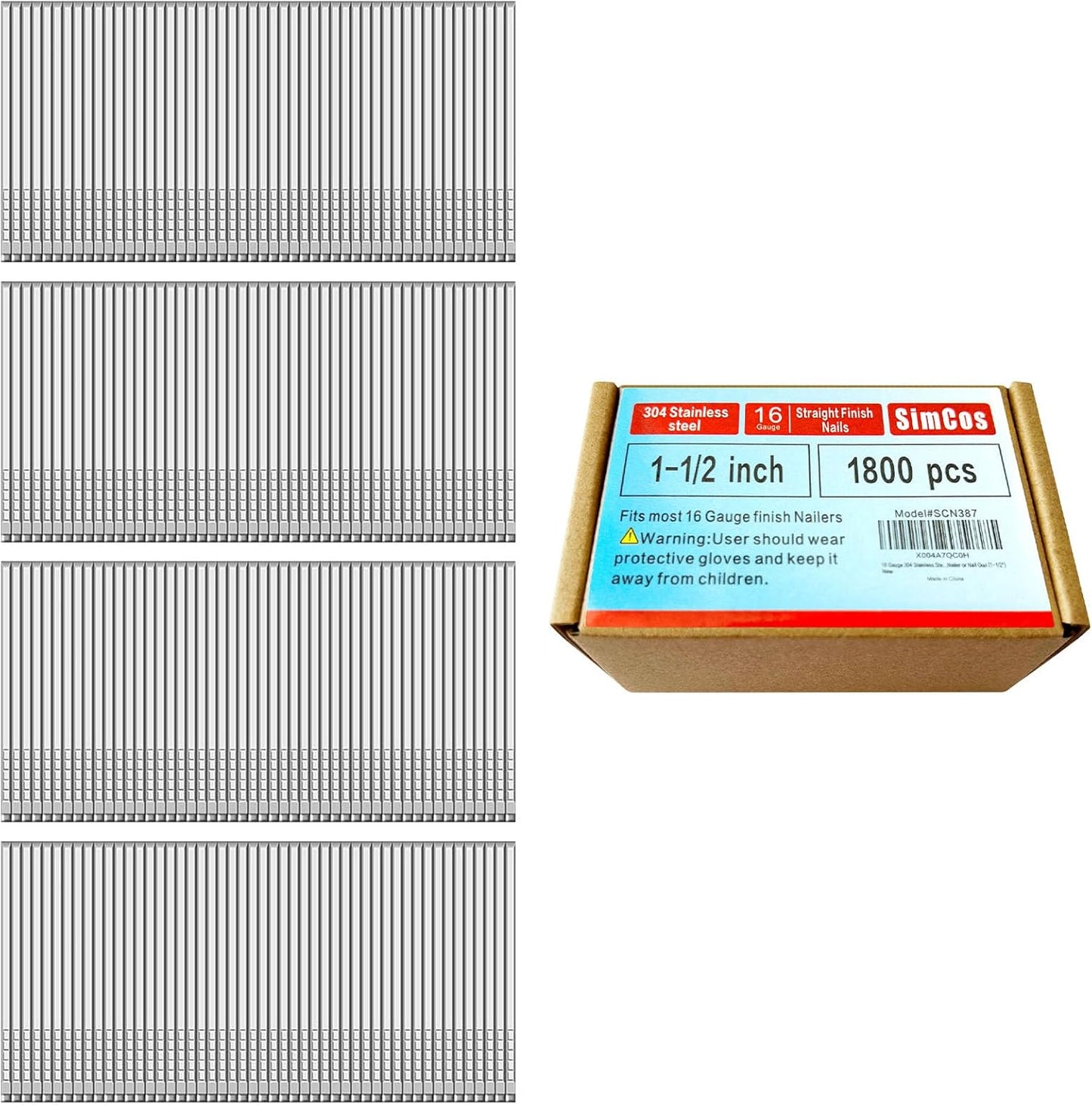 16 Gauge Stainless Steel Finish Nails for Nail Guns - 1800 Pack