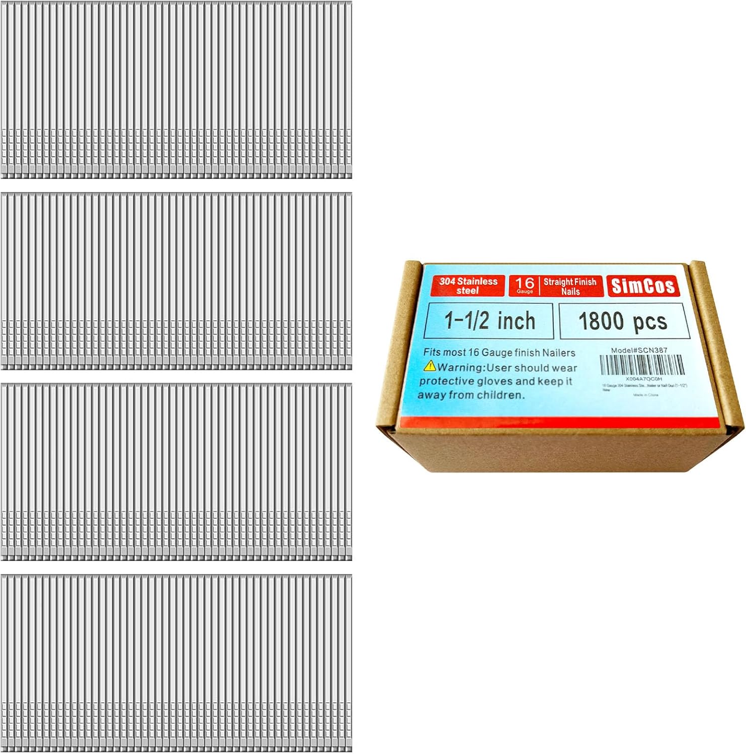 16 Gauge Stainless Steel Finish Nails for Nail Guns - 1800 Pack