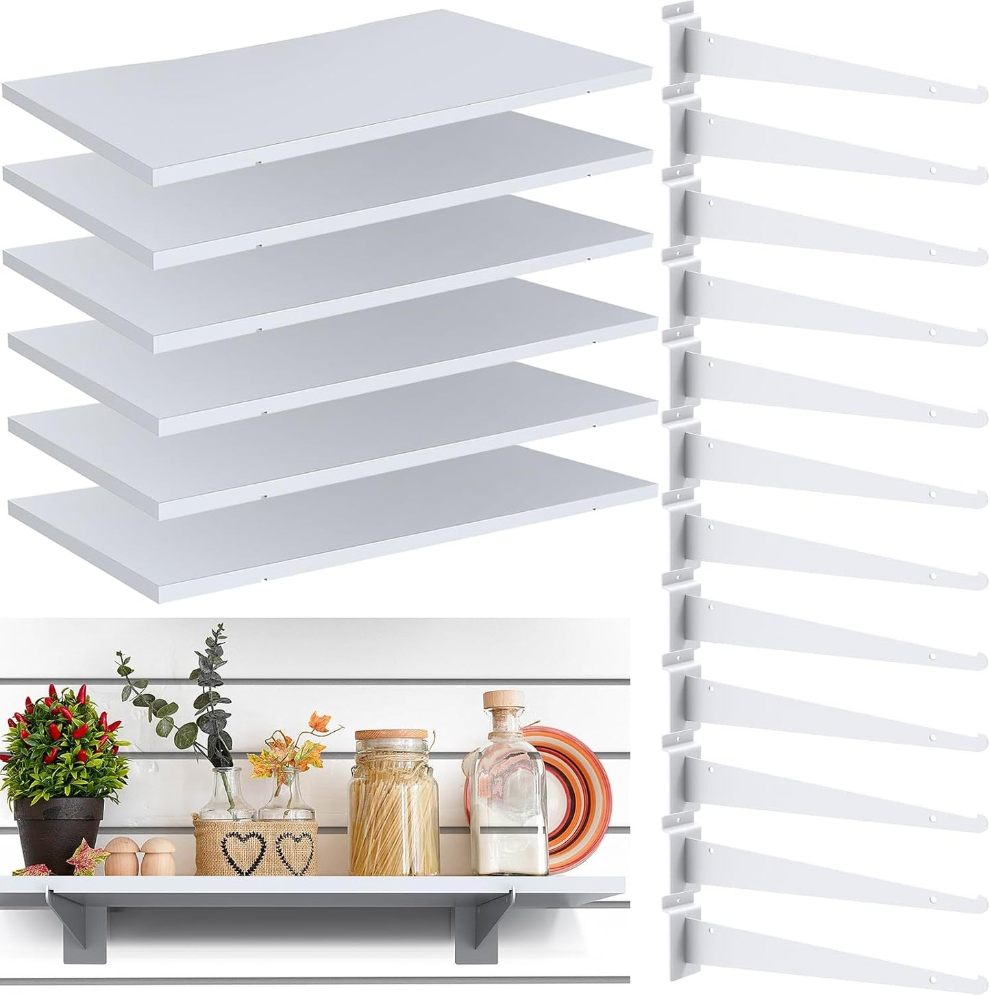 White Slatwall Shelf Organizer with Heavy Duty Metal Brackets