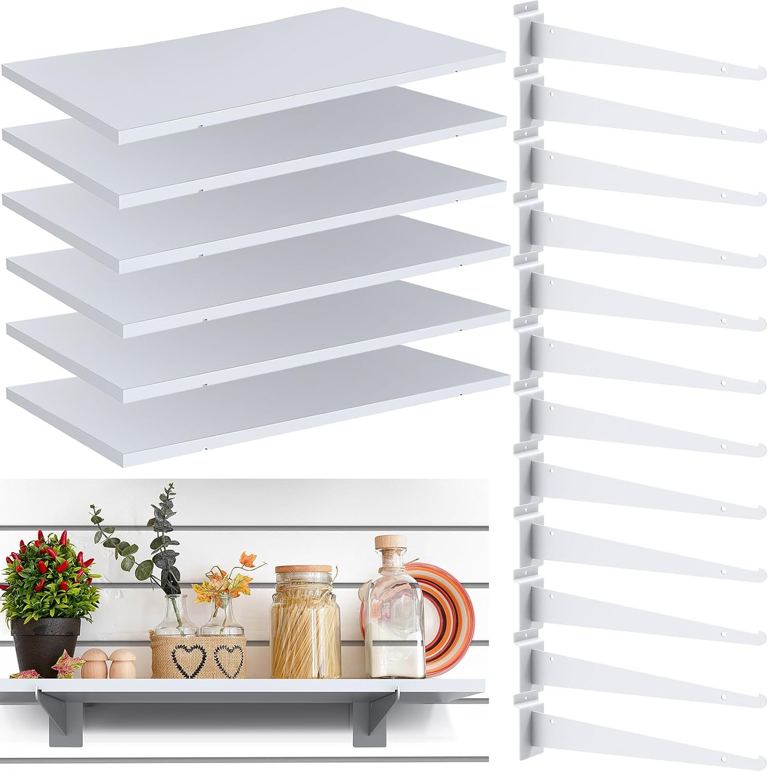 White Slatwall Shelf Organizer with Heavy Duty Metal Brackets