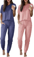 Pajama Sets for Women 2-Pack Short Sleeve Jogger Loungewear - Soft Fit