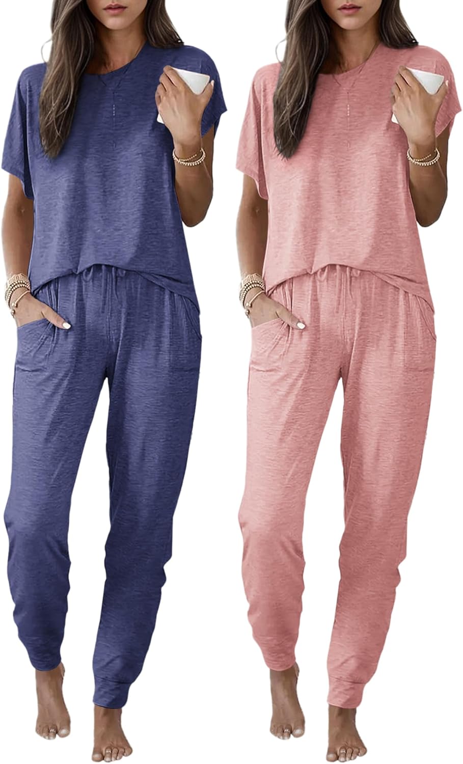 Ekouaer Pajama Sets for Women with Jogger Pants and Pockets