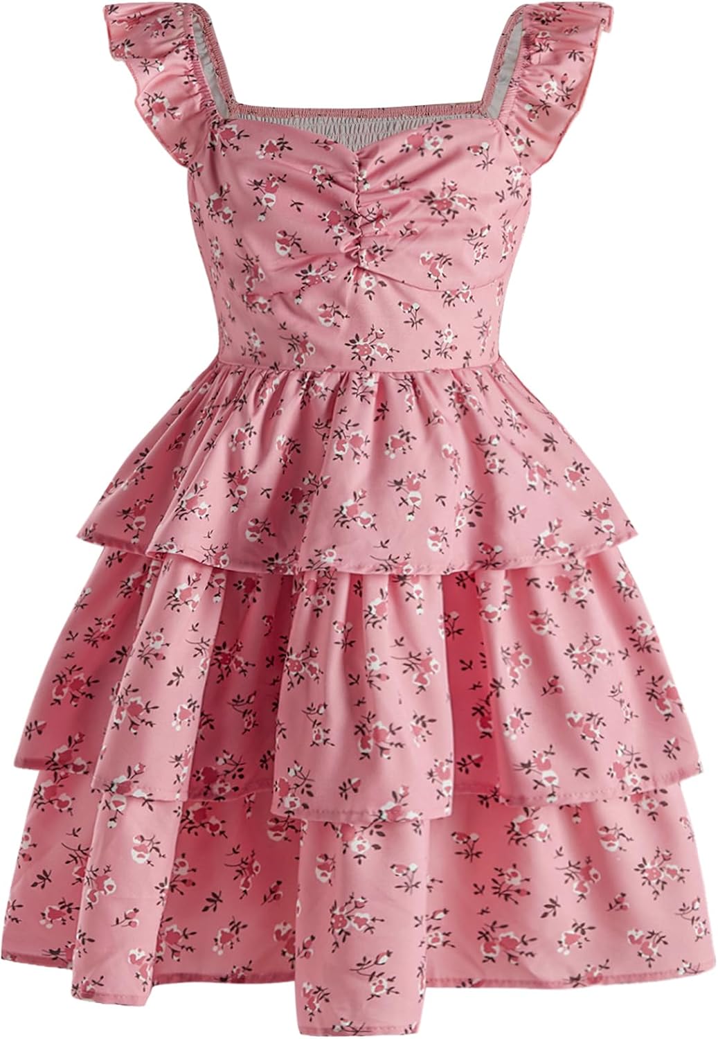 Girl's Floral Summer Dress with Ruffle and Sweetheart Neckline