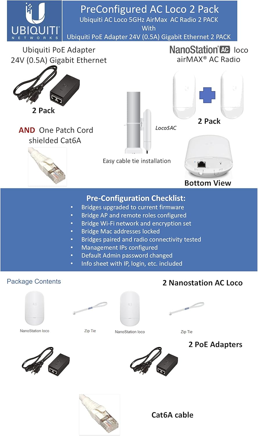 NanoStation AC Loco 5GHz Wireless Bridge 2-Pack for Fast Networking