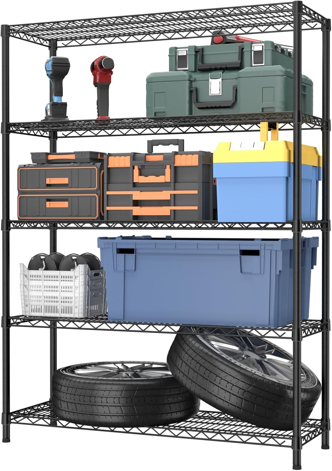 5 Tier Adjustable Storage Shelves Heavy Duty Metal Utility Rack
