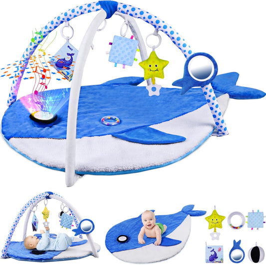 Whale-shaped Baby Play Gym Mat, Interactive Projection & Toys, Musical Development - TooLion