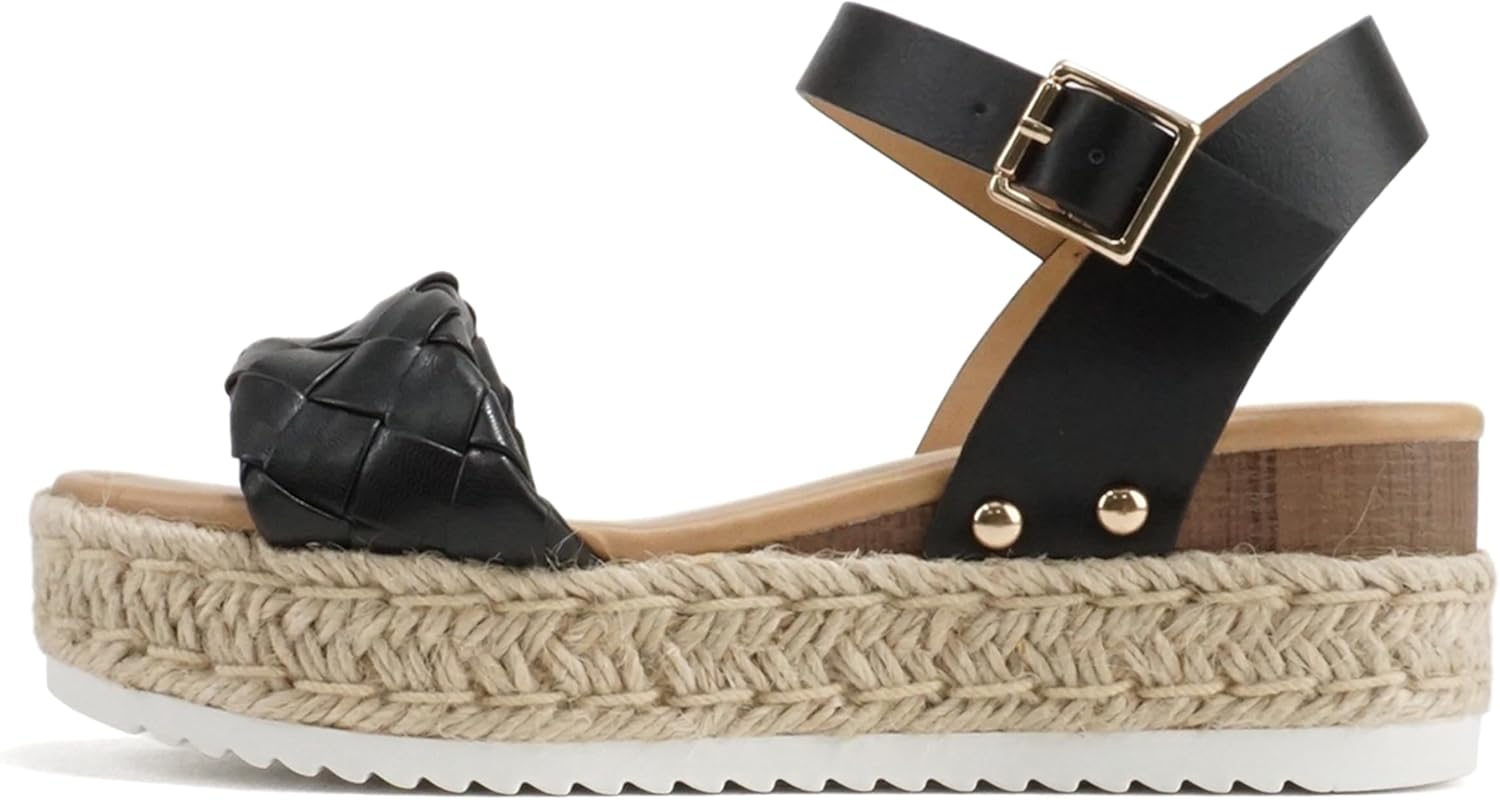 Soda CLIP Women Open Toe Ankle Strap Platform Espadrille Sandal