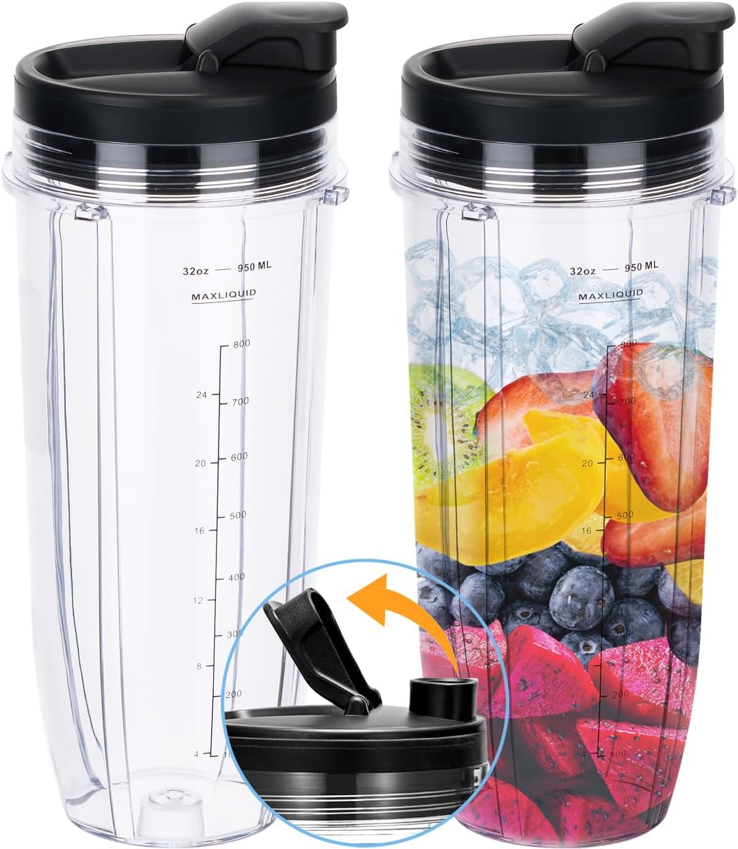 32oz Blender Cup 2-Pack with Sip & Seal Lid - Compatible with Nutri Ninja