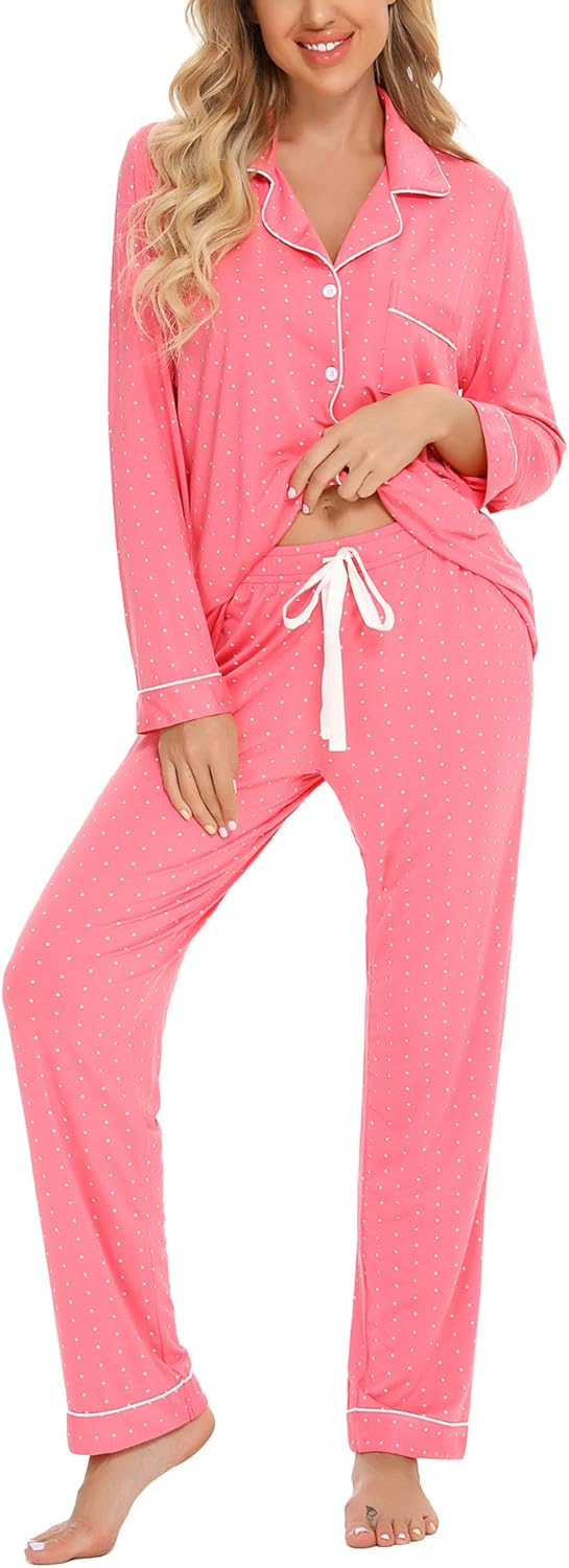 Soft Button Up Pajama Set for Women - Comfortable Lounge Wear