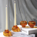 Woho Amber Glass Candlestick Holders Set of 8 - Vintage Ribbed Design