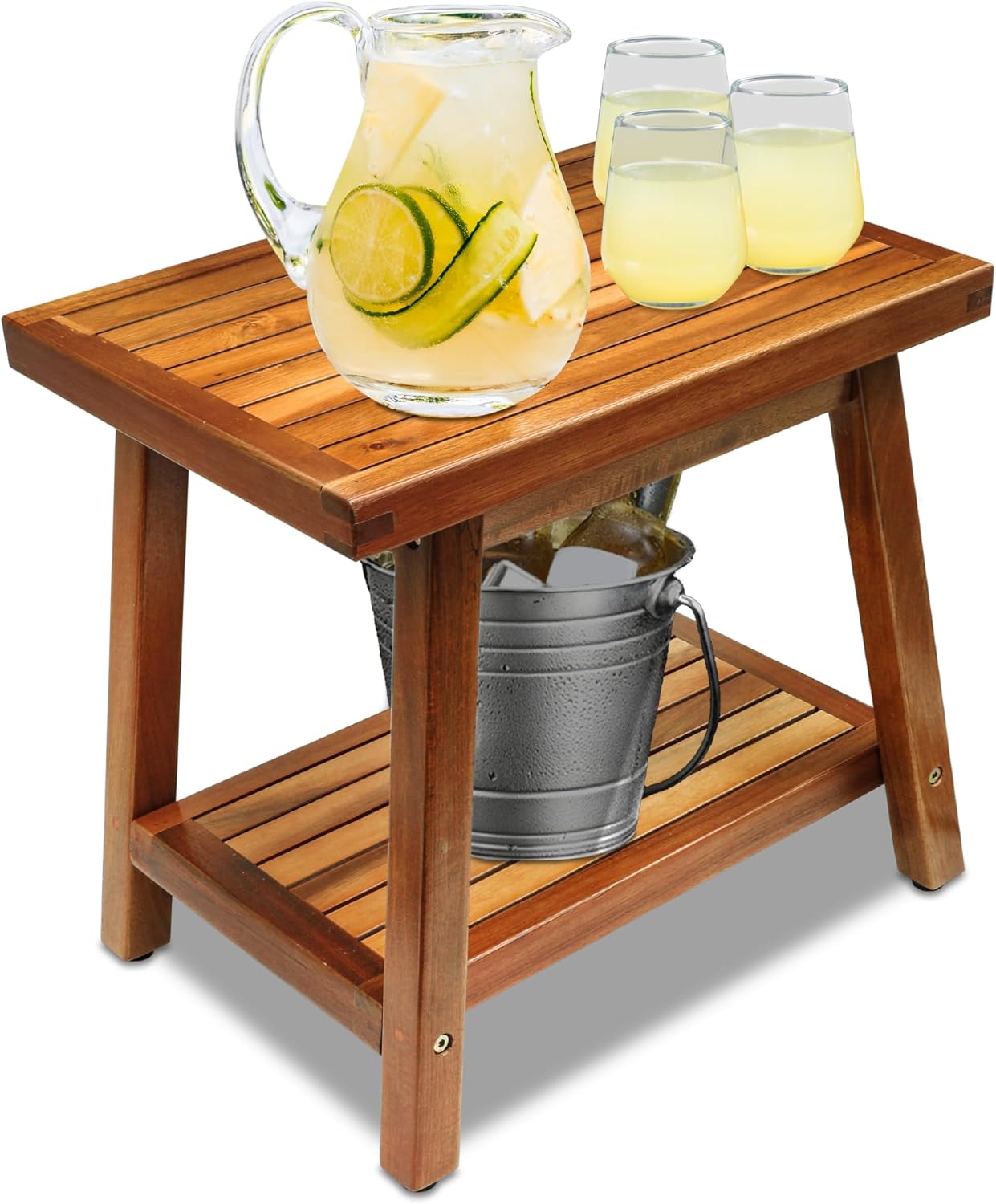 Acacia Wood Side Table for Small Spaces and Outdoor Use