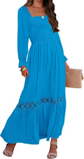 ZESICA Women's Boho Smocked Square Neck Maxi Dress - 2025