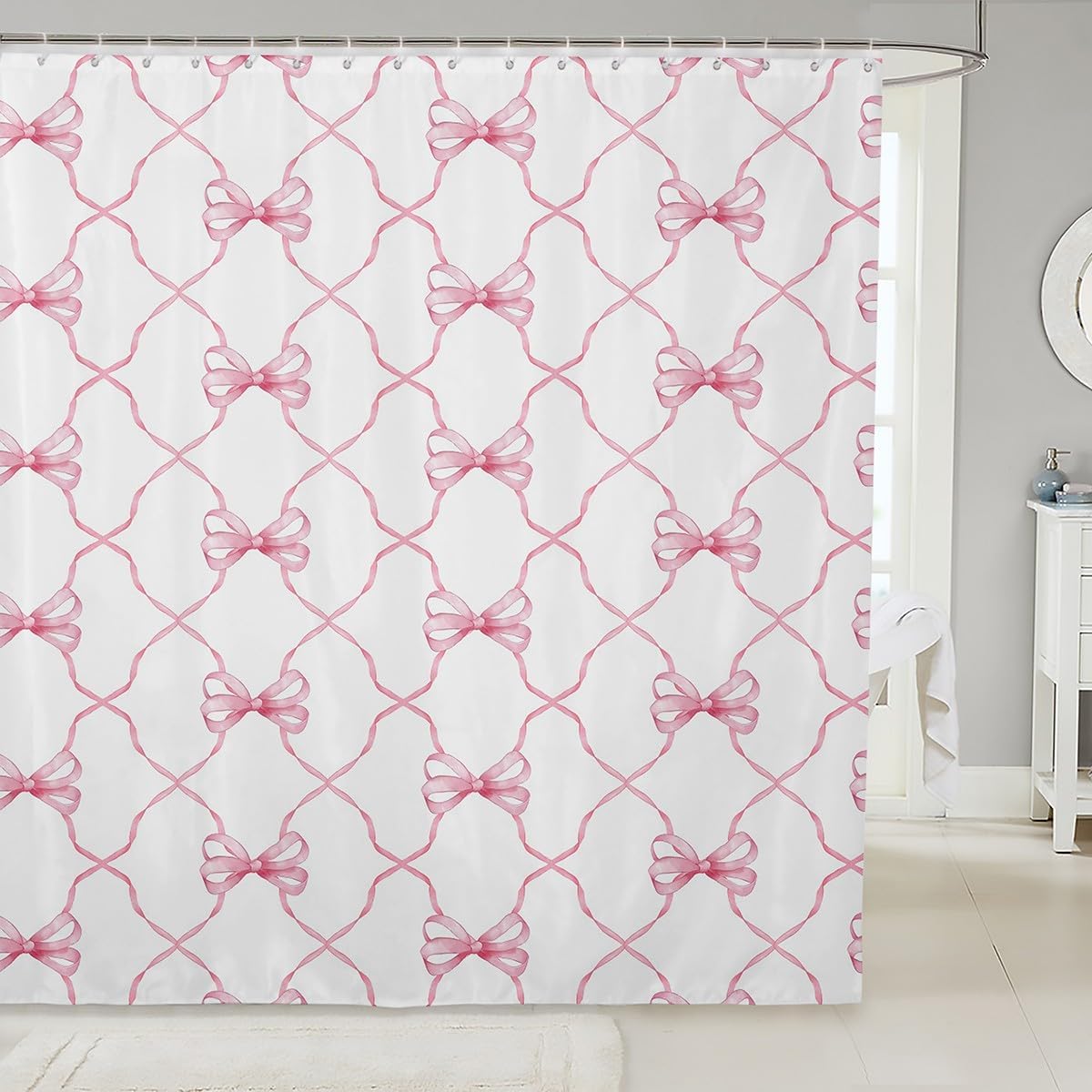 Kawaii Pink Bow Shower Curtain - Girls' Bathroom Bliss