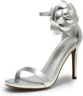 Women's Floral Ankle Strap Stilettos with Removable Applique - Dressy