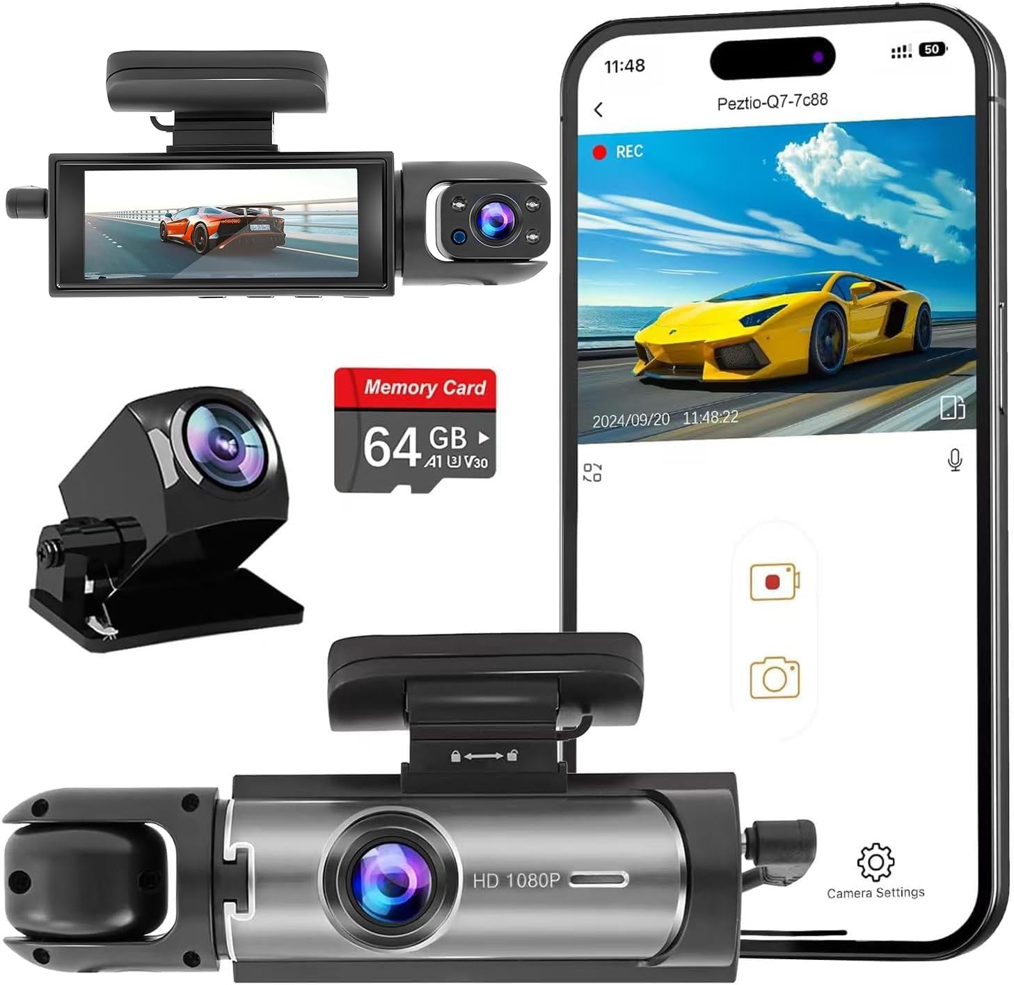 Dash Camera Front and Inside with 1080P Night Vision Features