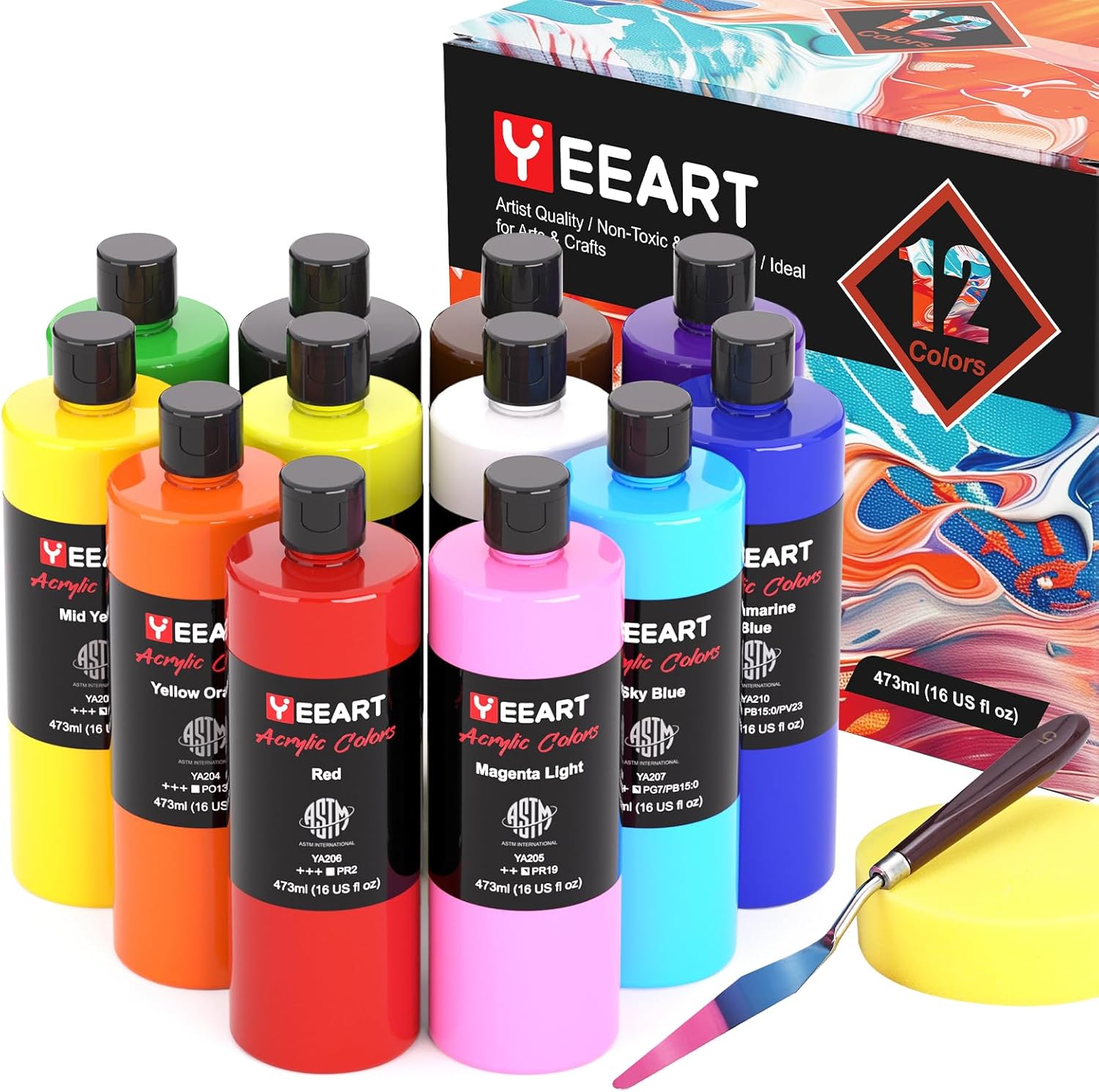 Acrylic Paint Set with 12 Colors for Artists and Kids
