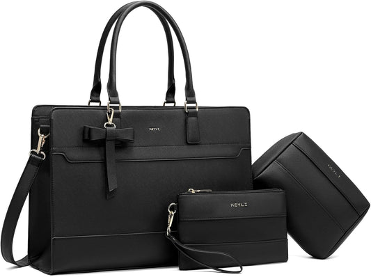 Keyli 3pcs Laptop Bag for Women: Stylish Leather Tote Set