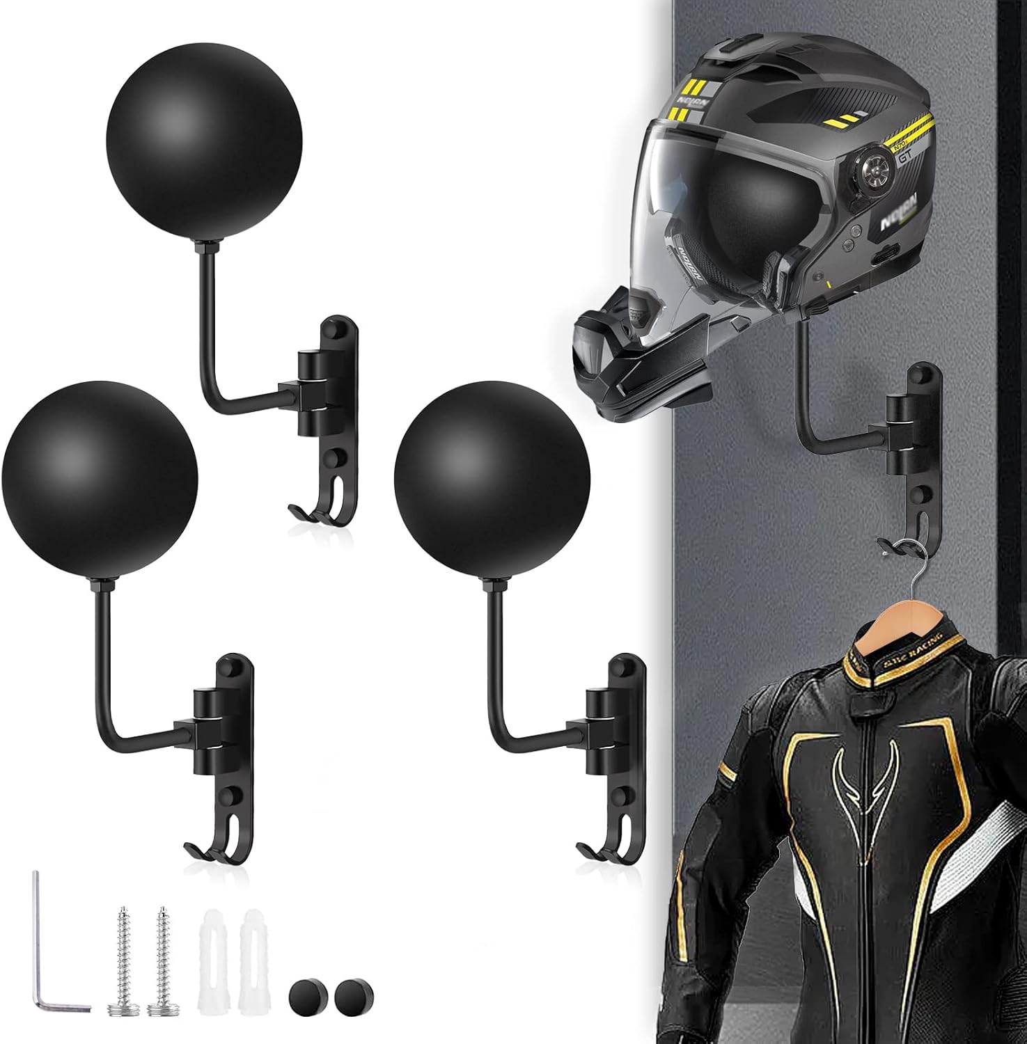 Motorcycle Helmet Rack Wall Mount for Displaying Helmets and Gear