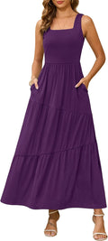 Kranda Summer Sleeveless Long Beach Sundress - Flowy Tiered Maxi