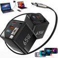 65W USB C Charger with Retractable Cable - Travel 3-in-1 Fast Charge