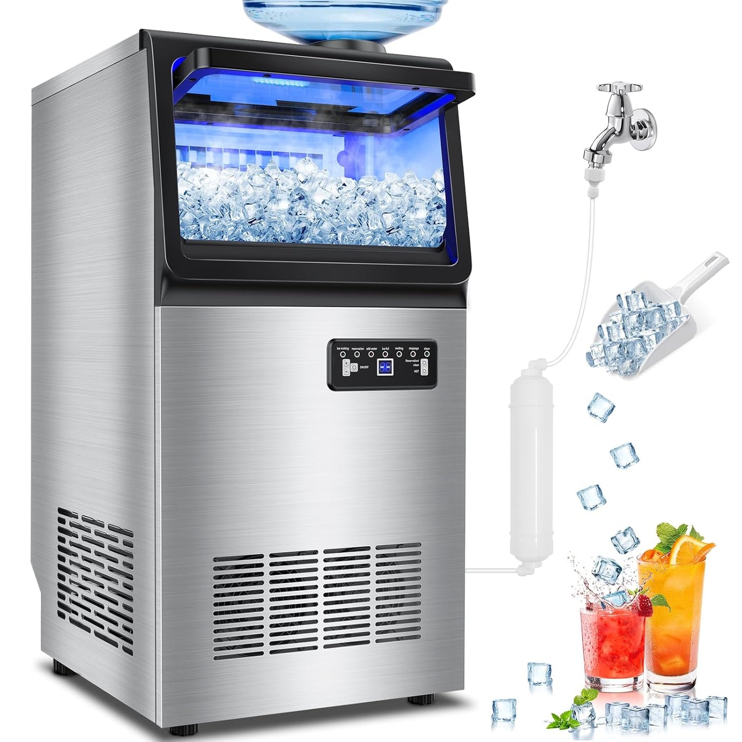 Commercial Ice Maker Machine with Dual Water Inlet Options