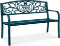 Outdoor Steel Garden Bench with Floral Backrest - Durable 3-Seat