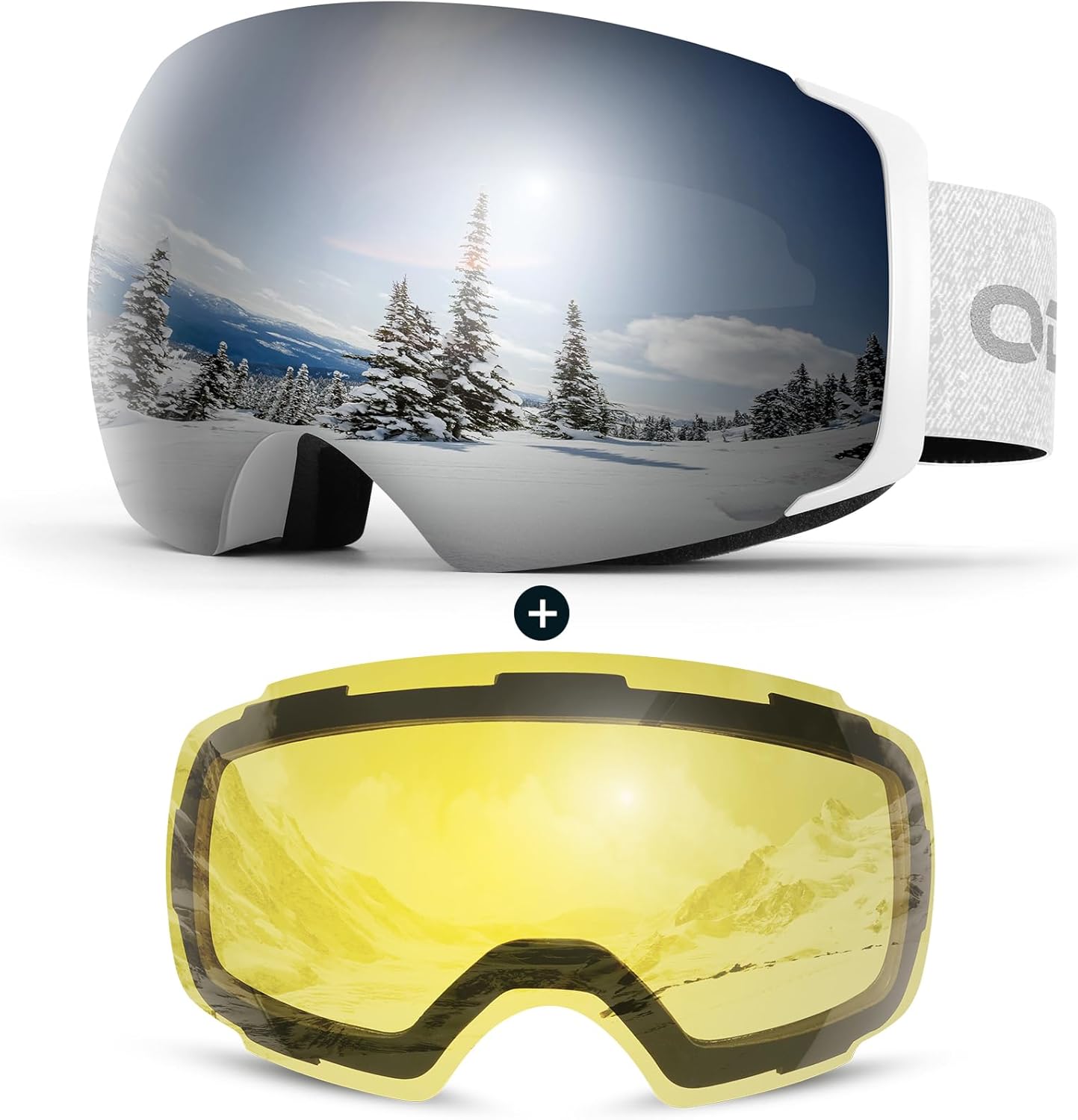 Odoland Interchangeable Ski Goggles: 2 Lenses, Frameless Design