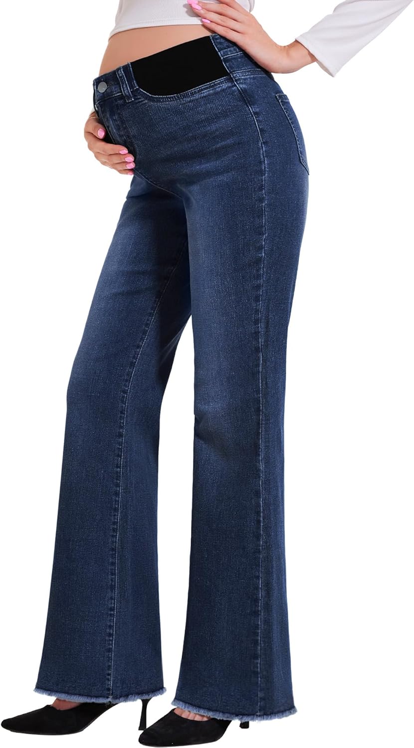 PACBREEZE Women's Maternity Flare Jeans for Comfort and Style