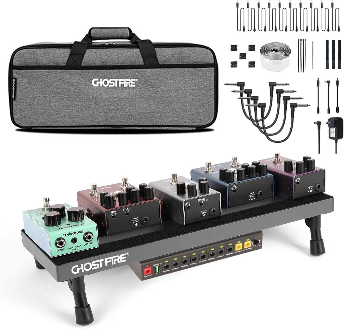 Ghost Fire Small Powered Guitar Pedal Board for Musicians