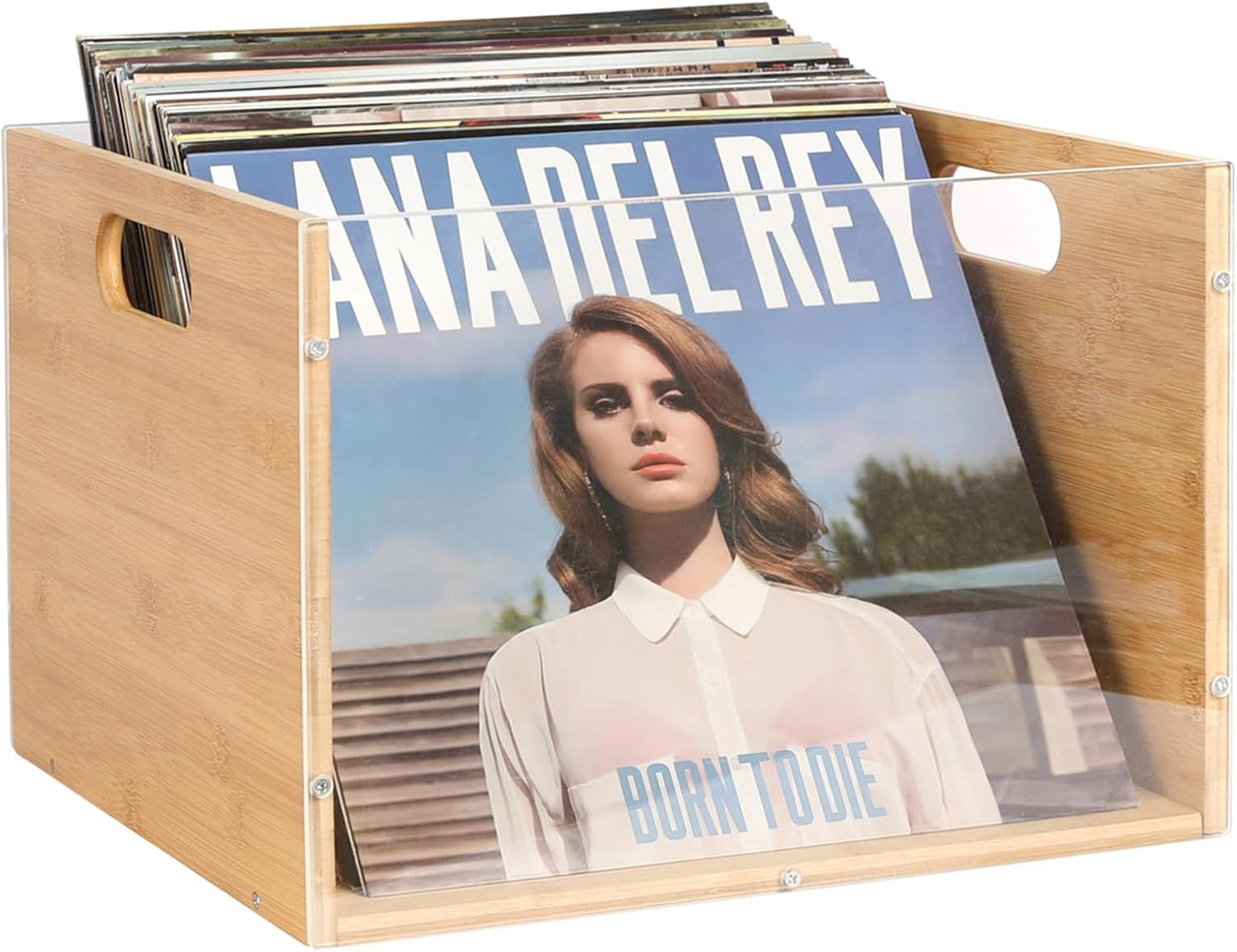 Multifunctional Bamboo & Acrylic Vinyl Record Storage Crate